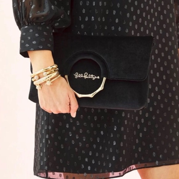 Lilly Pulitzer Handbags - Lilly Pulitzer Black Velvet Malindi Clutch